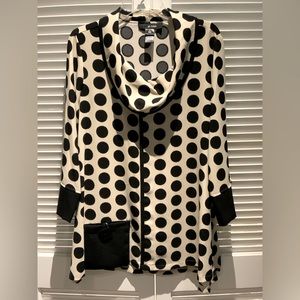 Ali Miles Tunic Cowl Neck Black Polka Dot Top sz L